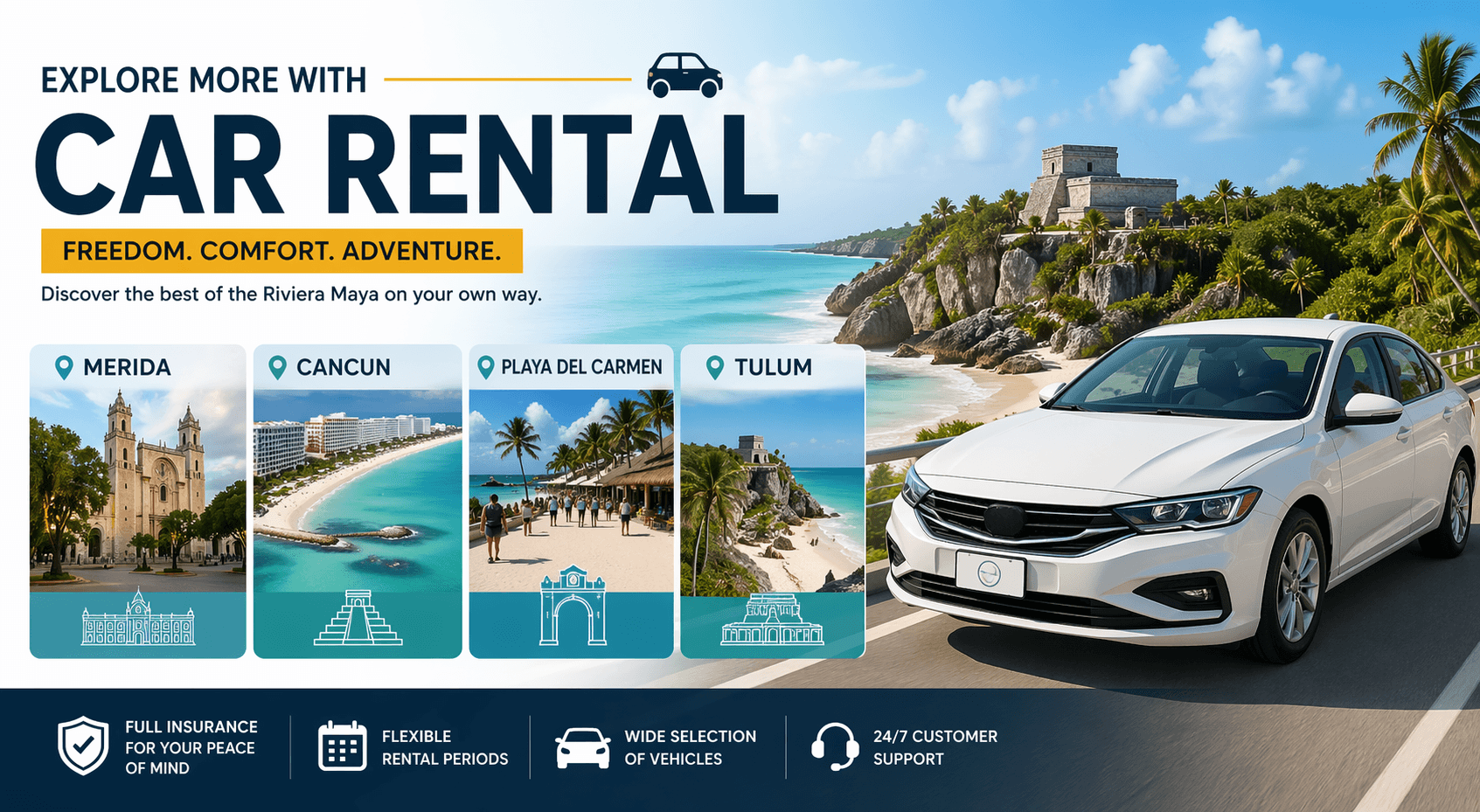 Best Car Rental Guide in Cancun, Playa del Carmen, Tulum & Mérida
